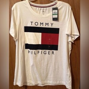 Tommy Hilfiger White Tee with Red & Navy Trim Size L